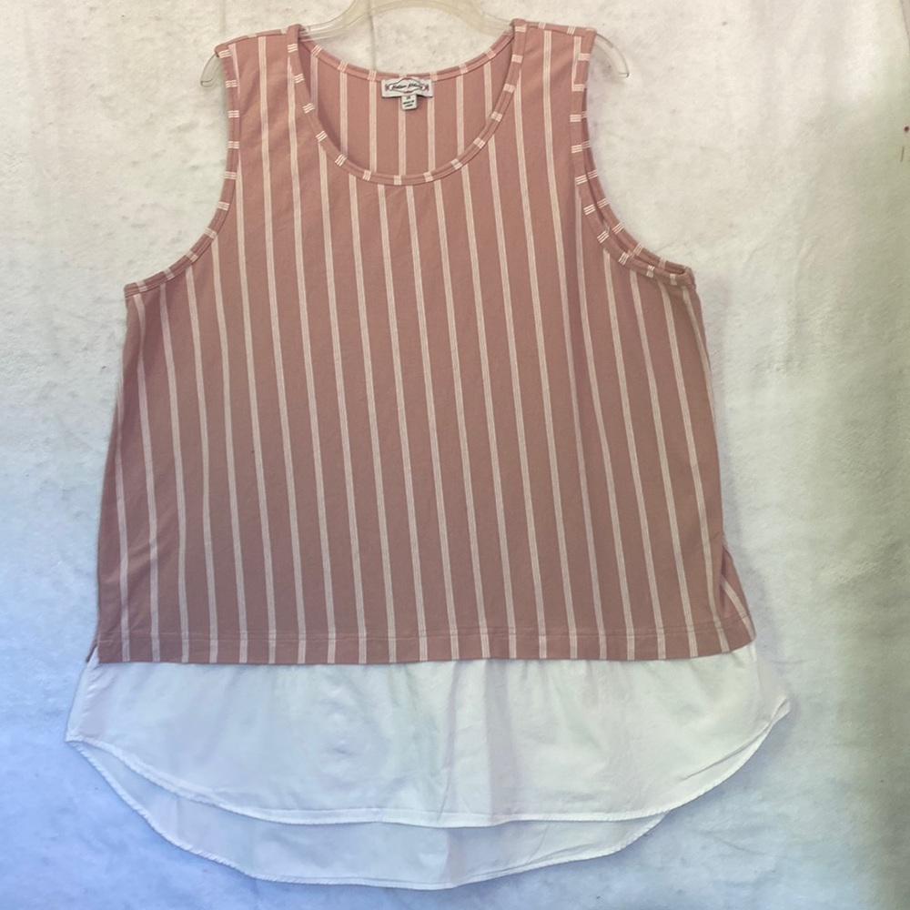 Kathleen Kirkwood Sleeveless Pink & White Striped Layered Look Top
